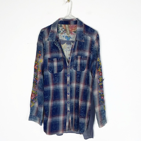 Aratta Silent Journey Womens Plaid Shirt Unique back Design size M Anthropology - Picture 2 of 16